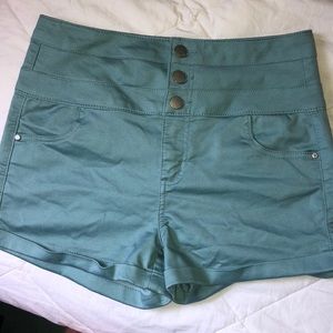 High waisted teal shorts